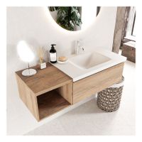 Mondiaz Bukla 120cm badmeubel met open module 40 kleur washed oak 1 lade wastafel rechts 1 kraangat kleur talc