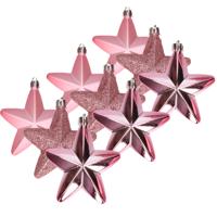 Decoris kersthanger sterren - 12x st - lippenstift roze - 7 cm - kunststof - kerstornamenten