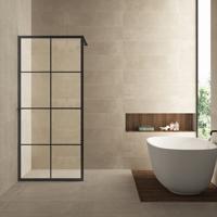 Wiesbaden Maaz Inloopdouche 100x200 cm - Helder Glas. Zwart Raster. Handdoekhouder