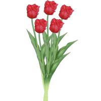 Kunstbloem tulp Parkiet - 5x - rood - real touch - levensecht - 40 cm - decoratie bloemen - thumbnail