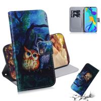 Olieverf uil patroon gekleurde tekening horizontale Flip lederen case voor Huawei P30 Pro met houder & card slots & portemonnee