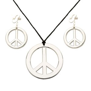 Hippie Flower Power Sixties sieraden set ketting met oorbellen peace tekens