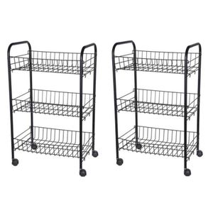 Set van 2x stuks zwarte keuken trolleys met manden 39 x 23 x 64 cm