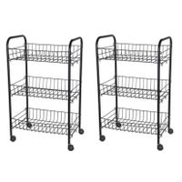 Set van 2x stuks zwarte keuken trolleys met manden 39 x 23 x 64 cm