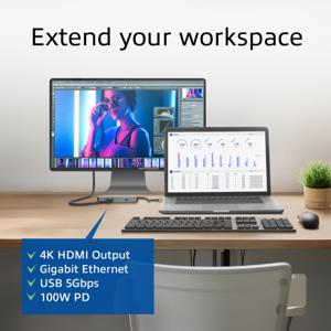 ACT Connectivity USB-C 4K docking station voor 1 HDMI monitor, ethernet, USB-C, USB-A, cardreader en PD pass-through dockingstation