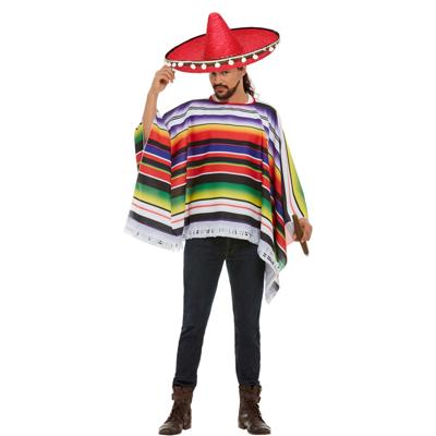 Carnaval verkleed set Mexicaan - gekleurde one size poncho - Sombrero hoed rood dia 60 cm