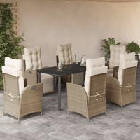 7-delige Tuinset met kussens poly rattan beige