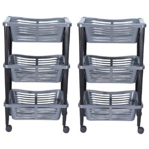 Set van 2x stuks kunststof keuken/badkamer trolleys met manden 40 x 30 x 60 cm zilver/grijs