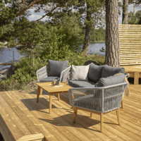 Nohr Loungeset 'Chandni' Acaciahout, Met bank, 2 loungestoelen en tafel, kleur Grijs