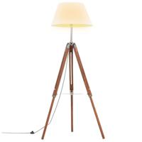 Vloerlamp driepoot 141 cm massief teakhout honingbruin en wit - thumbnail