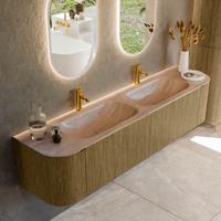Badmeubel Mondiaz Kurve-Dlux | 190 cm | Meubelkleur Dusk | Wastafelkleur Saba | Solid surface | Wasbak beide zijden spoelbak | 2 kraangaten