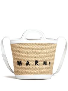 Marni sac seau en raphia Tropicalia à logo brodé - Blanc