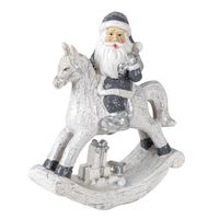 Clayre & Eef Zilvere Decoratie kerstman op hobbelpaard 13*6*17 cm 6PR3410