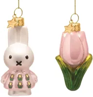 Vondels paashanger nijntje met roze jurk en tulp 6cm multi 2 stuks