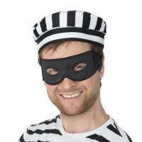 Carnaval verkleed Boeven muts en oogmasker - 4x stuks - zwart/wit - volwassenen - Gevangenen - boef Carnaval verkleed Boeven muts en oogmasker - 4x stuks - zwart/wit - volwassenen - Gevangenen - boef