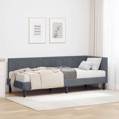 Hoekbedframe met matras Donkergrijs 80 x 200 cm Fluweel