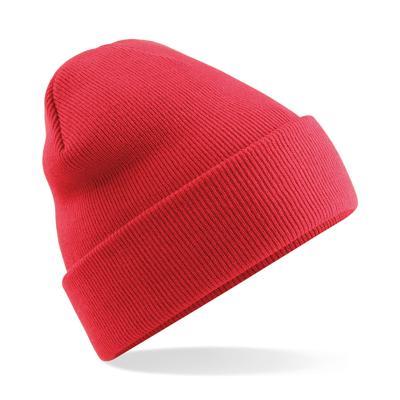 Beechfield Beanie Wintermuts - 100% soft Acryl - koraal rood - Super soft - Brede omslag band - dame