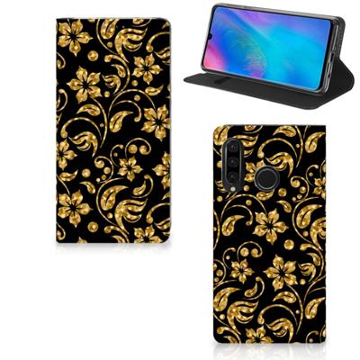 Huawei P30 Lite New Edition Smart Cover Gouden Bloemen Huawei P30 Lite New Edition Smart Cover Gouden Bloemen