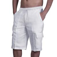 Voor heren Cargoshorts Korte broek Linnen korte broek Zomer korte broeken Strandshorts Trekkoord Elastische taille Meerdere zakken Effen Knielengte Strand Hawaii Casual Zwart Wit Inelastisch Lightinthebox - thumbnail