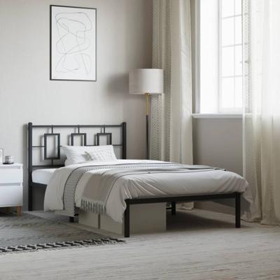 Bedframe met hoofdbord metaal zwart 107x203 cm