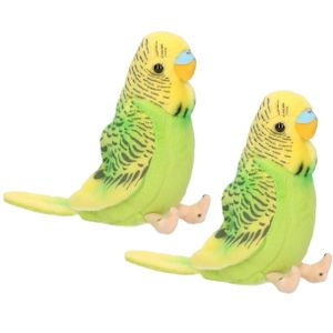 2x stuks pluche knuffel vogel Parkiet groen 11 cm
