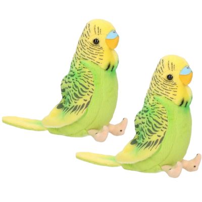 2x stuks pluche knuffel vogel Parkiet groen 11 cm