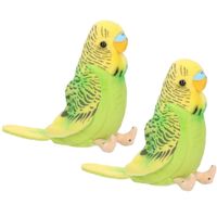 2x stuks pluche knuffel vogel Parkiet groen 11 cm