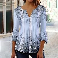 Dames Overhemd Blouse Bloemig nappi Afdrukken Casual Feestdagen Basic 3/4 mouw Ronde hals Blozend Roze Lightinthebox - thumbnail