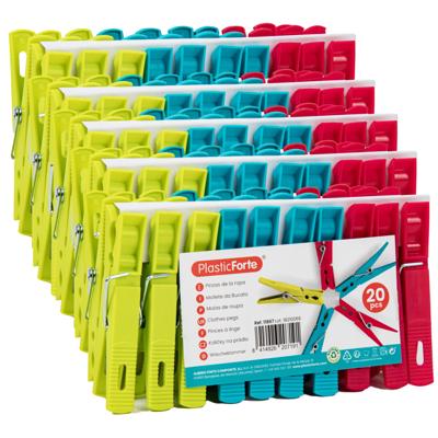 Plasticforte Wasknijpers - 100x stuks - felle kleuren mix - kunststof - 7 cm - Was ophangen