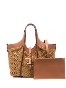 Tod's sac cabas Timeless en raphia - Tons neutres