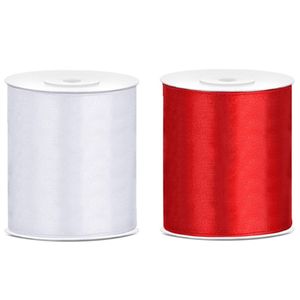 2x rollen hobby decoratie satijnlint rood-wit 10 cm x 25 meter