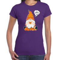 Halloween verkleed t-shirt dames - pompoen kabouter/gnome - paars - themafeest outfit