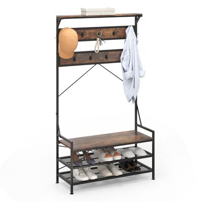 184 cm Kapstok met Schoenenrek Schoenenrek met Garderobe Kledingrek met Zitbank Incl. 11 Haken voor Hal Woonkamer Metalen Frame