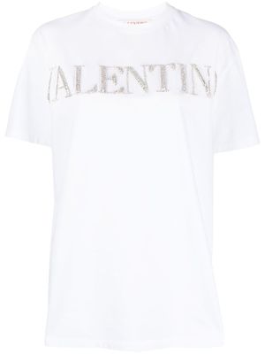 Valentino Garavani t-shirt en coton à logo orné de cristaux - Blanc