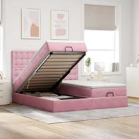 Ottoman bed met matrassen 180x200cm fluweel roze
