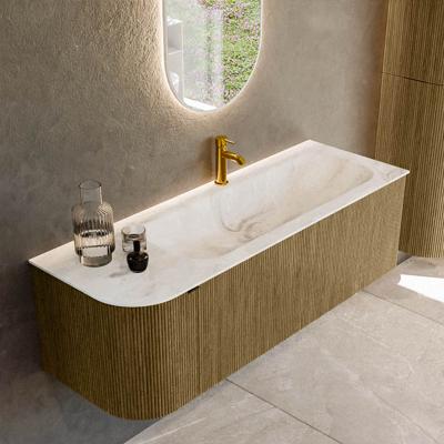 Badmeubel Mondiaz Kurve-Dlux | 135 cm cm | Meubelkleur Dusk | Wastafelkleur Frappe | Solid surface | Wasbak rechter zijde spoelbak | 1 kraangat