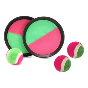 Vangbalspel met klittenband - groen/roze - 2 schilden en 3 balletjes - buiten/strand spellen