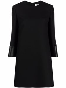 Valentino Garavani robe en laine vierge bordée de cuir - Noir