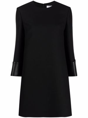 Valentino Garavani robe en laine vierge bordée de cuir - Noir