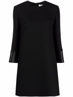 Valentino Garavani robe en laine vierge bordée de cuir - Noir