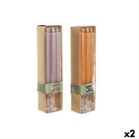 Kaarsenset DKD Home Decor Grijs Oranje 2 x 2 x 20 cm 4 Onderdelen (2 Stuks)