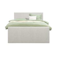 Leen Bakker - Boxspring Met Voetbord Liv Egaal - Ecru - 140x200 Cm - Slanke Poot - Stof - Crème