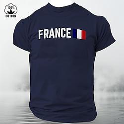 Frankrijk Vlag / Nationale vlag Zwart Wit Donkerblauw T-shirt Voor heren Grafisch 100% katoen Shirt Sport Klassiek Overhemd Korte mouw Comfortabel T-shirt Zomer Lente Modeontwerper kleding S M L XL Lightinthebox