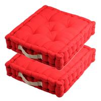 Stof Textile Vloerkussen DUO - 2x - rood - katoen - 45 x 45 x 10 cm - vierkant - Extra dik