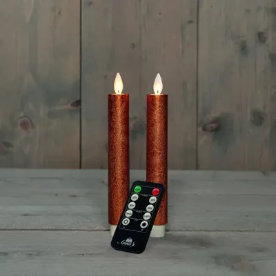 Anna&apos;s Collection LED dinerkaars flame effect rustiek 18 cm koper 2 stuks