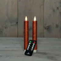 Anna&apos;s Collection LED dinerkaars flame effect rustiek 18 cm koper 2 stuks