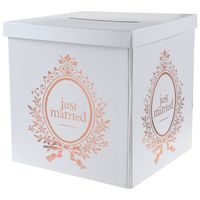 Enveloppendoos just married - Bruiloft - wit/rose goud - karton - 20 x 20 cm - Feestdecoratievoorwerp - thumbnail