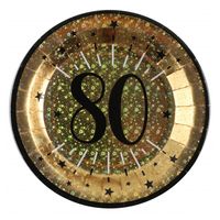 Verjaardag feest bordjes leeftijd - 10x - 80 jaar - goud - karton - 22 cm - rond