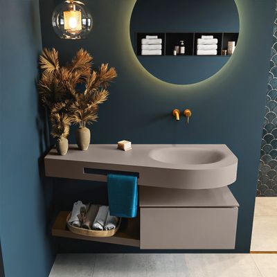 MONDIAZ RIVA 120cm badmeubel onderkast / planchet kleur Smoke met 1 lade. Wastafel DULCET rechts 0 kraangaten kleur Smoke. MONDIAZ RIVA 120cm badmeubel onderkast / planchet kleur Smoke met 1 lade. Wastafel DULCET rechts 0 kraangaten kleur Smoke.