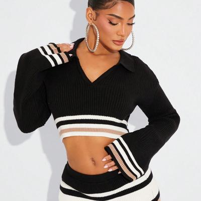 Bon&Bon Striped Colorblock Cropped Knitted Sweater with Flare Sleeves Multicolor / L